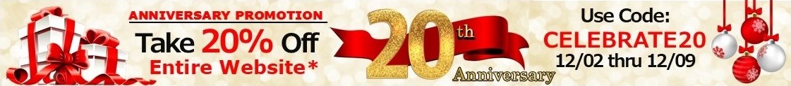 20th Anniversary Promotion 20% Off Website Exclusions apply